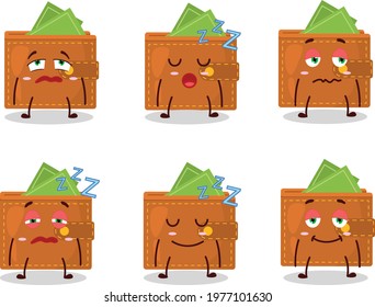 Cartoon character of wallet with sleepy expression