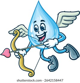 Cartoon character of water drop is becoming cupid