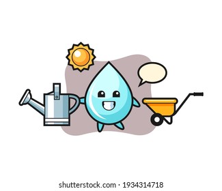 Cartoon character of water drop holding watering can