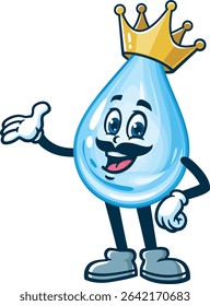 Cartoon character of the water drop king wearing a crown