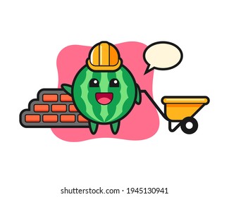 Cartoon character of watermelon as a builder