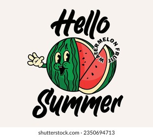 cartoon character of watermelon fruit Graphic Design for T shirt Street Wear and Urban Style