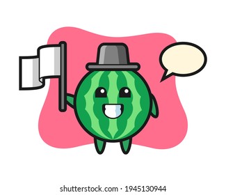 Cartoon character of watermelon holding a flag