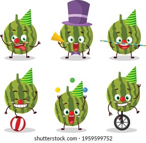 Cartoon character of watermelon with various circus shows