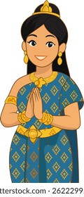 Cartoon Character Wearing Elegant Cambodian Attire