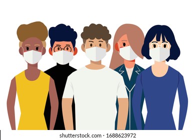 cartoon character wearing medical mask vector eps10