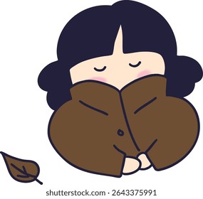 Cartoon character wearing a trench coat in autumn with falling leaves