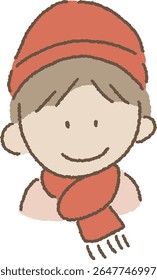 Cartoon character wearing a winter hat and scarf