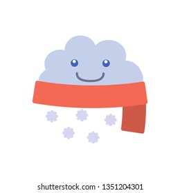 Cartoon Character Weather Forecast Sign Snow Cloud. Flat Design Style. Vector illustration