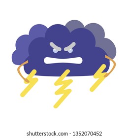 Cartoon Character Weather Forecast Sign Angry Cloud with Lightning Flat Design Style. Vector illustration