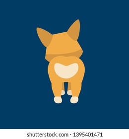 Cartoon Character Welsh Corgi Backside View Domestic Pet Concept Element Flat Design Style. Vector illustration