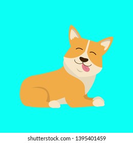 Cartoon Character Welsh Corgi Lying View Domestic Pet Concept Element Flat Design Style. Vector illustration