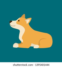 Cartoon Character Welsh Corgi Relaxing View Domestic Pet Concept Element Flat Design Style. Vector illustration
