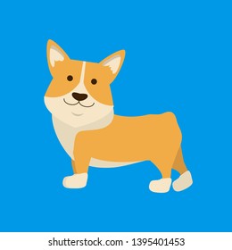 Cartoon Character Welsh Corgi Sideways View Domestic Pet Concept Element Flat Design Style. Vector illustration
