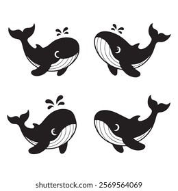 Cartoon character whale silhouette on white background vector