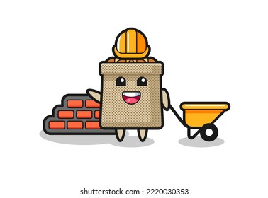 Caricatura de saco de trigo como constructor, diseño lindo