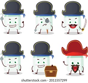 Cartoon character of white baby milk bottle with various pirates emoticons. Vector illustration