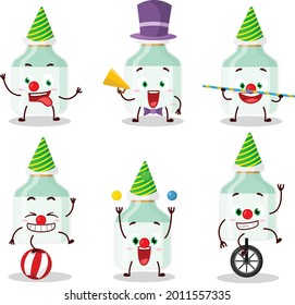 Cartoon character of white baby milk bottle with various circus shows. Vector illustration