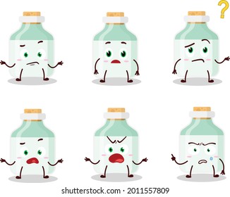 Caricatura de una botella de leche de bebé blanca con qué expresión. Ilustración del vector