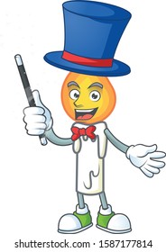 Cartoon character of white candle performance as a Magician