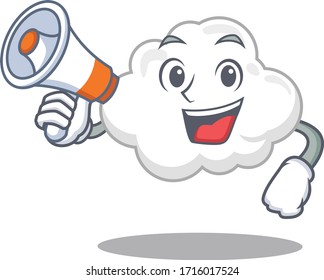 Cartoon character of white cloud having a megaphone