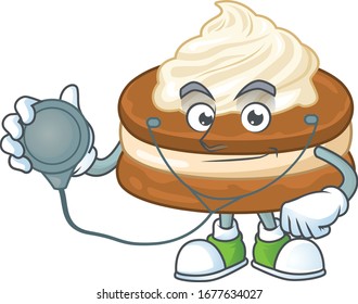 A cartoon character of white cream alfajor Doctor using tools