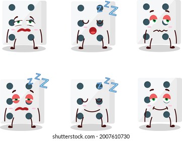 Cartoon character of white dice with sleepy expression. Vector illustration