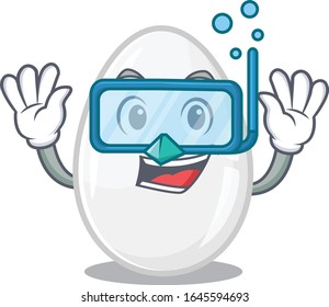 cartoon character of white egg wearing Diving glasses