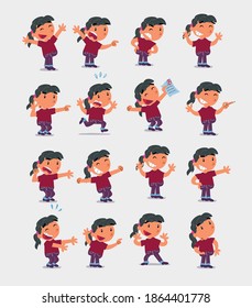 
Cartoon character white little girl. Set with different postures, attitudes and poses, doing different activities in isolated vector illustrations
