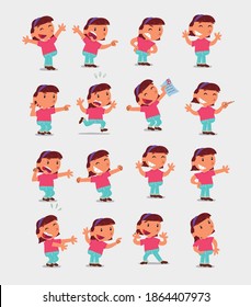 
Cartoon character white little girl. Set with different postures, attitudes and poses, doing different activities in isolated vector illustrations
