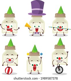 Cartoon character of white pepper bottle with various circus shows. Vector illustration