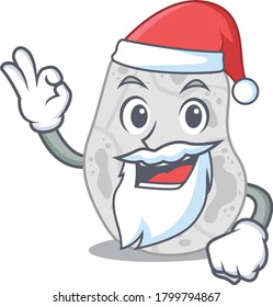 cartoon character of white planctomycetes Santa having cute ok finger