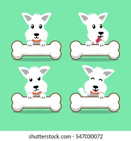 Cartoon Character White Scottish Terrier Dog With Big Bones