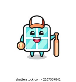 Cartoon character of window as a baseball player , cute style design for t shirt, sticker, logo element