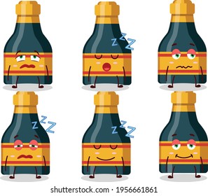 Cartoon character of wine bottle with sleepy expression