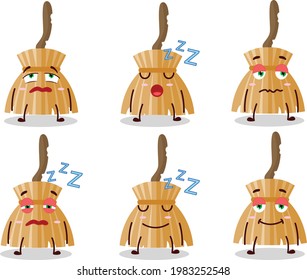 Cartoon character of witch broom with sleepy expression