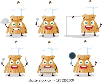 Cartoon character of witch broom with various chef emoticons