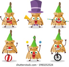 Cartoon character of witch broom with various circus shows