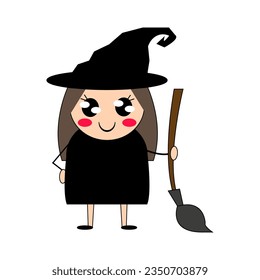 Cartoon character in witch costume. Vector illustration. All elements are isolated