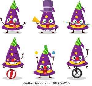 Cartoon character of wizard hat with various circus shows