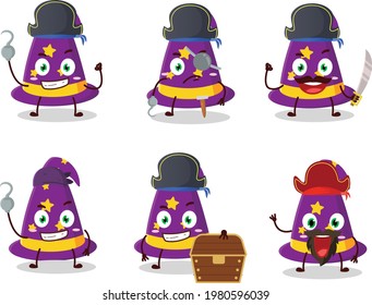 Cartoon character of wizard hat with various pirates emoticons