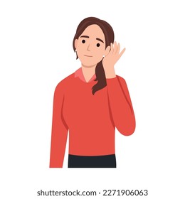 Cartoon character of woman listening to gossip or hearing news. Flat design. Flat vector illustration