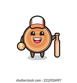 Cartoon character of wood grain as a baseball player , cute design