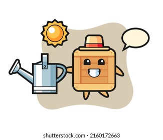 Cartoon character of wooden box holding watering can , cute style design for t shirt, sticker, logo element