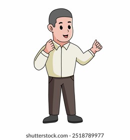 personagem de desenho animado de um trabalhador entusiasmado e também incentivando os outros