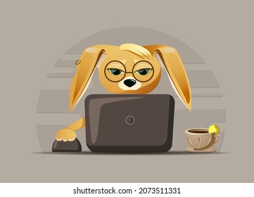 cartoon character of working fennec fox