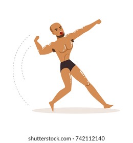 Cartoon character of wrestler in fighting action