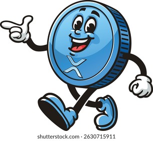 Cartoon character XRP coin is walking