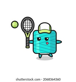 Cartoon character of yarn spool as a tennis player , cute style design for t shirt, sticker, logo element