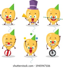 Cartoon character of yellow baloon with various circus shows